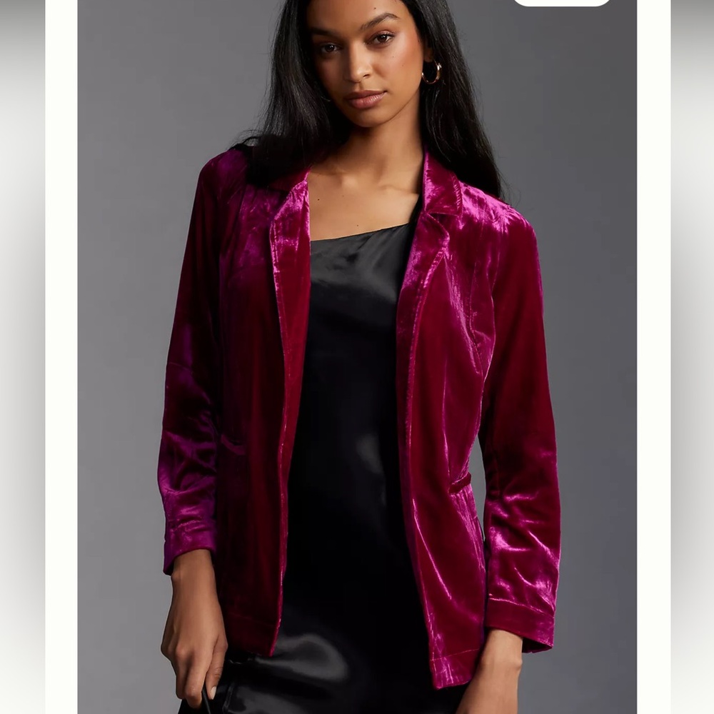 Anthropologie Velvet Blazer in Deep Magenta